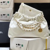 CC 19 HOBO BAG 43CM WHITE GOATSKIN GOLD HARDWARE