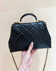 MEDIUM TOP HANDLE BAG 23 IN BLACK OIL-WAX LAMBSKIN GOLD HARDWARE
