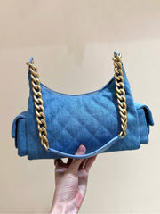 CHANEL 25S MEDIUM HOBO BAG 31 IN LIGHT BLUE DENIM GOLD HARDWARE