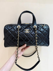 CHANEL 25S LARGE BOWLING BAG 31 IN BLACK CALFSKIN GOLD HARDWARE