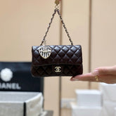 25S CHANEL MINI CF BAG 12 IN DARK BROWN LAMBSKIN HEART MODEL