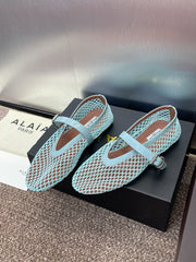 ALAIA MARY JANE FLAT 25S IN PASTEL BLUE MESH CALFSKIN