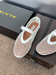 ALAIA MARY JANE FLAT 25S IN WHITE MESH CALFSKIN
