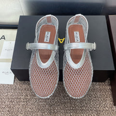 ALAIA MARY JANE FLAT 25S IN SILVER MESH CALFSKIN
