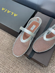 ALAIA MARY JANE FLAT 25S IN SILVER MESH CALFSKIN