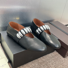 ALAIA MARY JANE FLATS 25S IN BLACK CALFSKIN WITH SILVER HARDWARE