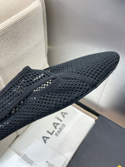 ALAIA MESH MARY JANE BALLET FLATS 25S IN BLACK FABRIC