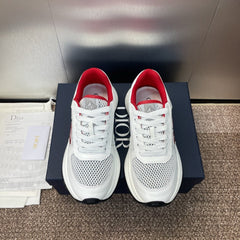 DIOR 25S D-RUN'N COUPLE SNEAKERS IN WHITE RED CALFSKIN AND MESH