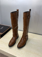 YSL 25S KNEE-HIGH BOOTS 30 MM IN BROWN LAMBSKIN WITH SILVER HARDWARE
