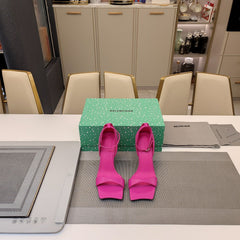 OPEN-TOE CURVED HIGH HEEL SANDALS IN DEEP PINK SMOOTH CALFSKIN