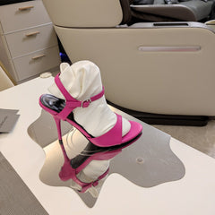 OPEN TOE STRAPPY HIGH HEEL IN PINK CALFSKIN