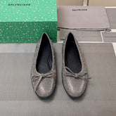 RHINESTONE BALLET FLATS WITH BOW IN GRAY SHEEPSKIN