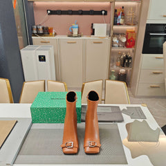 BALENCIAGA 25S BEL AIR BOOTS 115 MM IN DARK ORANGE CALFSKIN WITH SILVER HARDWARE