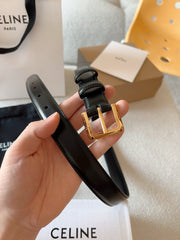CELINE 25S BELT 25MM IN BLACK CALFSKIN GOLD HARDWARE 561796