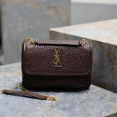 Niki mini crinkled shoulder 22 in Chestnut Brown Lamskin Gold Hardware