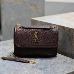 Niki mini crinkled shoulder 22 in Chestnut Brown Lamskin Gold Hardware