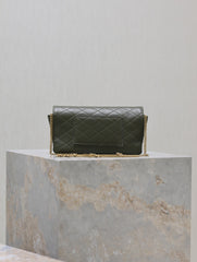 YSL 25S SAINT LAURENT GABY 19 IN DARK OLIVE QUILTED CALFSKIN GOLD HARDWARE