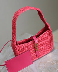 LE 5 À 7 BAG 19 IN MAGENTA PINK WOVEN RAFFIA