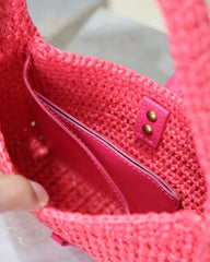 LE 5 À 7 BAG 19 IN MAGENTA PINK WOVEN RAFFIA