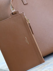 SHOPPING TOTE BAG 38 IN RED BROWN CALFSKIN