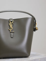 YSL 25S LE 37 MINI 20 IN DARK OLIVE CALFSKIN GOLD HARDWARE