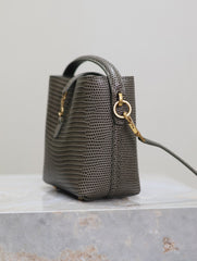 YSL 25S LE 37 MINI 15 IN BROWN LIZARD PATTERN CALFSKIN GOLD HARDWRE