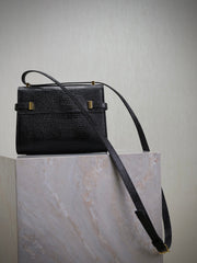 YSL 25S MINI MANHATTAN 19 IN BLACK SHINY CROCODILE CALFSKIN GOLD HARDWARE