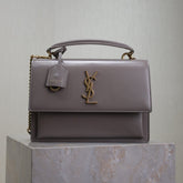 YSL 25S SUNSET MM 25 IN GRAYISH PURPLE CALFSKIN GOLD HARDWRE