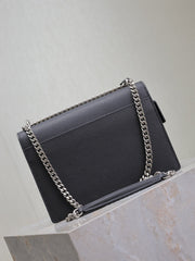 YSL 25S SUNSET MEDIUM 22 IN BLACK GRAINED CALFSKIN SILVER HARDWRE