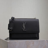 YSL 25S SUNSET MEDIUM 22 IN BLACK GRAINED CALFSKIN SILVER HARDWRE