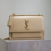 YSL 25S SUNSET BAG 22 IN NUDE CALFSKIN GOLD HARDWRE