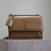 YSL 25S SUNSET BAG 22 IN BROWN CALFSKIN GOLD HARDWRE