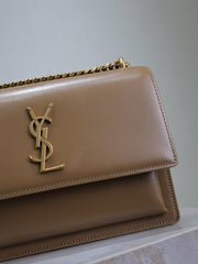 YSL 25S SUNSET BAG 22 IN BROWN CALFSKIN GOLD HARDWRE