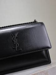 YSL 25S SUNSET BAG 22 IN BLACK CALFSKIN BLACK HARDWRE