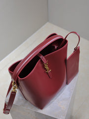 YSL 25S LE 5 À 7 BUCKET 26 IN DARK BURGUNDY CALFSKIN GOLD HARDWARE