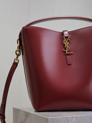YSL 25S LE 5 À 7 BUCKET 26 IN DARK BURGUNDY CALFSKIN GOLD HARDWARE