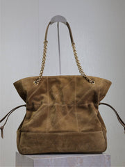 YSL NIKI TOTE BAG 34 IN CAMEL BROWN SUEDE GOLD HARDWARE