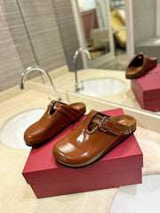 FUSSFRIEND BRONZE BROWN PATENT CALFSKIN LEATHER SABOT