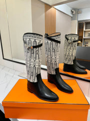 JUMPING BOOT 2 CM IN BLACK CALFSKIN AND BLACK MIX WHITE FABRIC