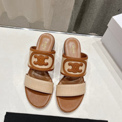 APPOLINE MULE IN RAFFIA & CALFSKIN BEIGE / TAN