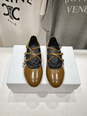 BALLET FLAT WITH CROSSOVER STRAP IN SEPIA BROWN LAMBSKIN