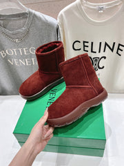 SNAP MINI ANKLE BOOTS IN JAM RED SUEDE AND SHEARLING LINING