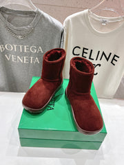 SNAP MINI ANKLE BOOTS IN JAM RED SUEDE AND SHEARLING LINING