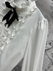 CC 25 Lace Pleated Shirt White Cotton