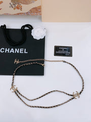 CHAIN BELT IN GOLD METAL INTERWOVEN WITH CALFSKIN STRAPS