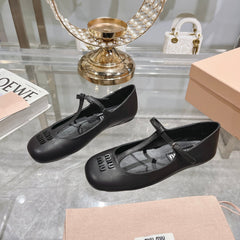 MARY JANE SANDAL BLACK WITH T - STRAP SHEEPSKIN