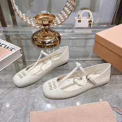 MARY JANE SANDAL WHITE WITH T - STRAP SHEEPSKIN
