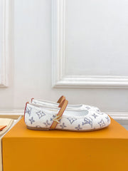 LV WOMEN ROMY FLAT BALLERINA IN WHITE MONOGRAM JACQUARD