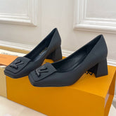 SHAKE PUMP BLOCK HEEL 5.5 CM SANDALS IN BLACK PEPPLE CALFSKIN