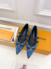 POINTED FLAT SHOES IN COBALT BLUE MONOGRAM DENIM
